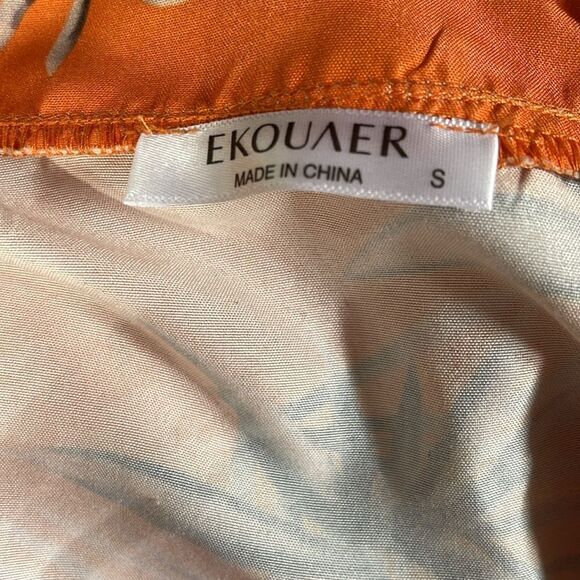 Ekouaer Tropical Orange Button-Up Shirt and Shorts Set, Women’s Small - Picture 7 of 9